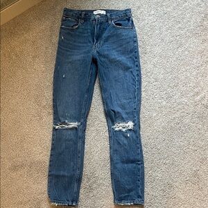 Abercrombie & Fitch Dark Blue Skinny Jeans with Knee Rips